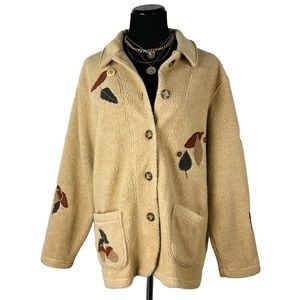 Vintage TEDDI Jacket 90s Embroidered Fall Leaf Shacket Tan Size Large